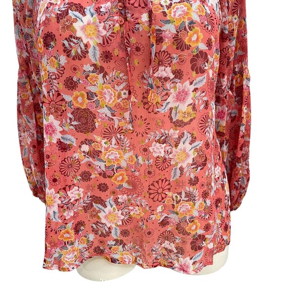 A Love Story Coral Floral Glitter Blouse Ruffle Neck 2X Boho Romantic NWT - Picture 5 of 9